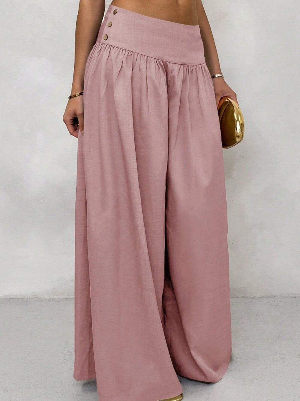 Pink Casual Women's Low-Waist Wide-Leg Pants - Picture 3 of 4
